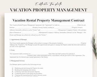Modelo de contrato de gerente de propriedade do Airbnb Contrato de gerenciamento de propriedade de aluguel de curto prazo Modelo legal Formulário de gerente de propriedade de férias VRBO