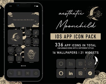 iOS 15 & iOS 16 iPhone App icons, Moon Aesthetic App Icons Pack, iPhone Theme, Custom iPhone Home Screen, 16 Wallpaper, 21 Widget for iPhone