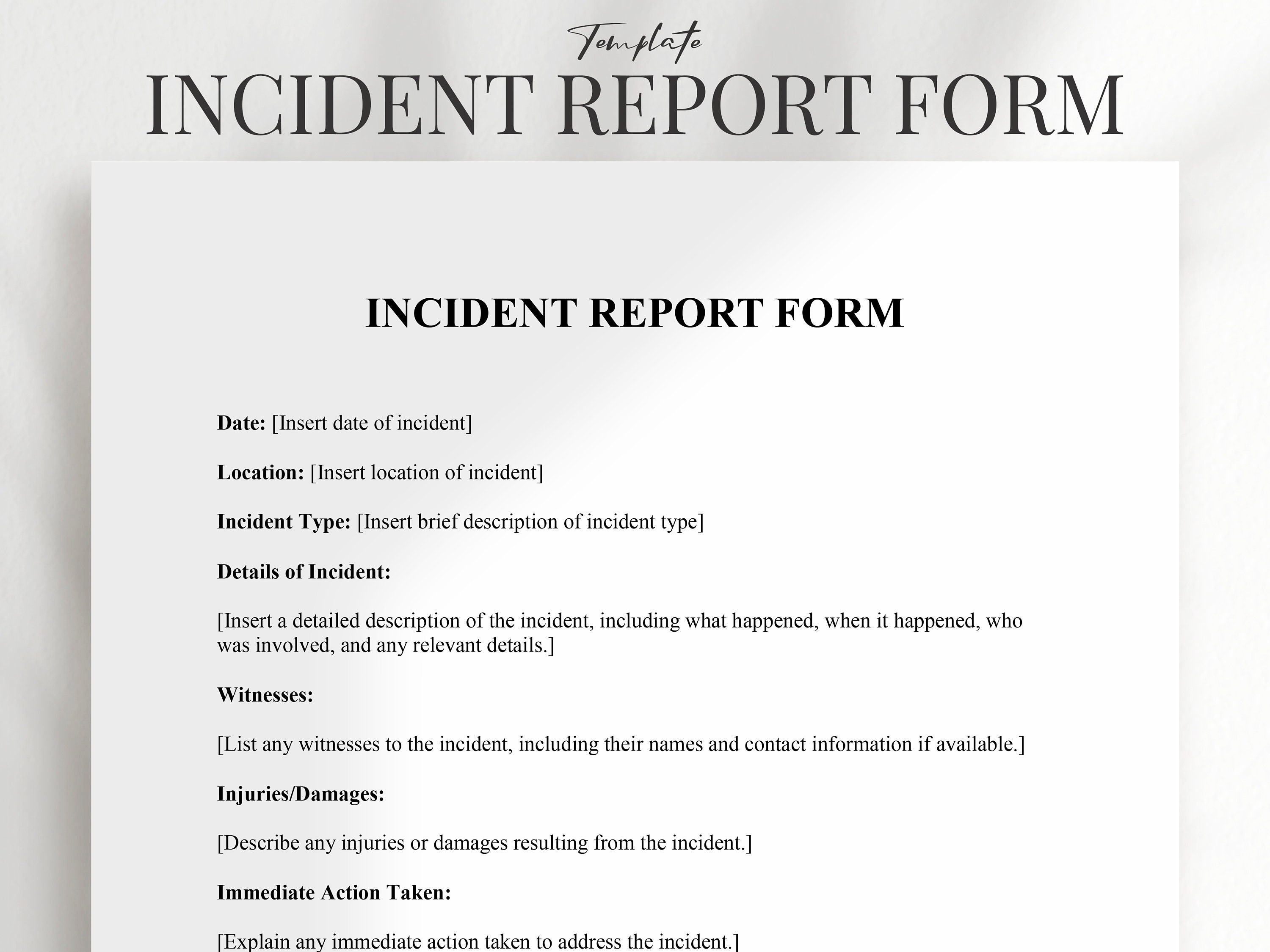 Incident Report Form Template PDF & Microsoft Word - Etsy