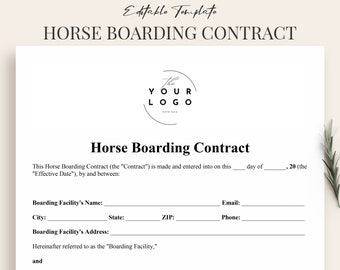 Horse Boarding Contract Template Word - Editable & Printable Equine Boarding Agreement Template PDF - Professional Horse Care Agreements