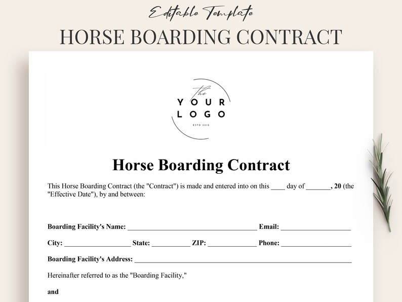 Horse Boarding Contract Template Word - Editable & Printable Equine ...