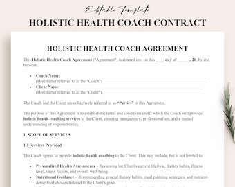 Holistic Health Coach Agreement Template | Coaching Contract | Client Agreement PDF | Legal Coaching Terms & Policies
