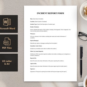 Incident Report Form Template PDF & Microsoft Word - Etsy