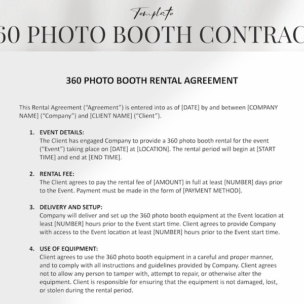 360 Photo Booth Contract Agreement Etsy