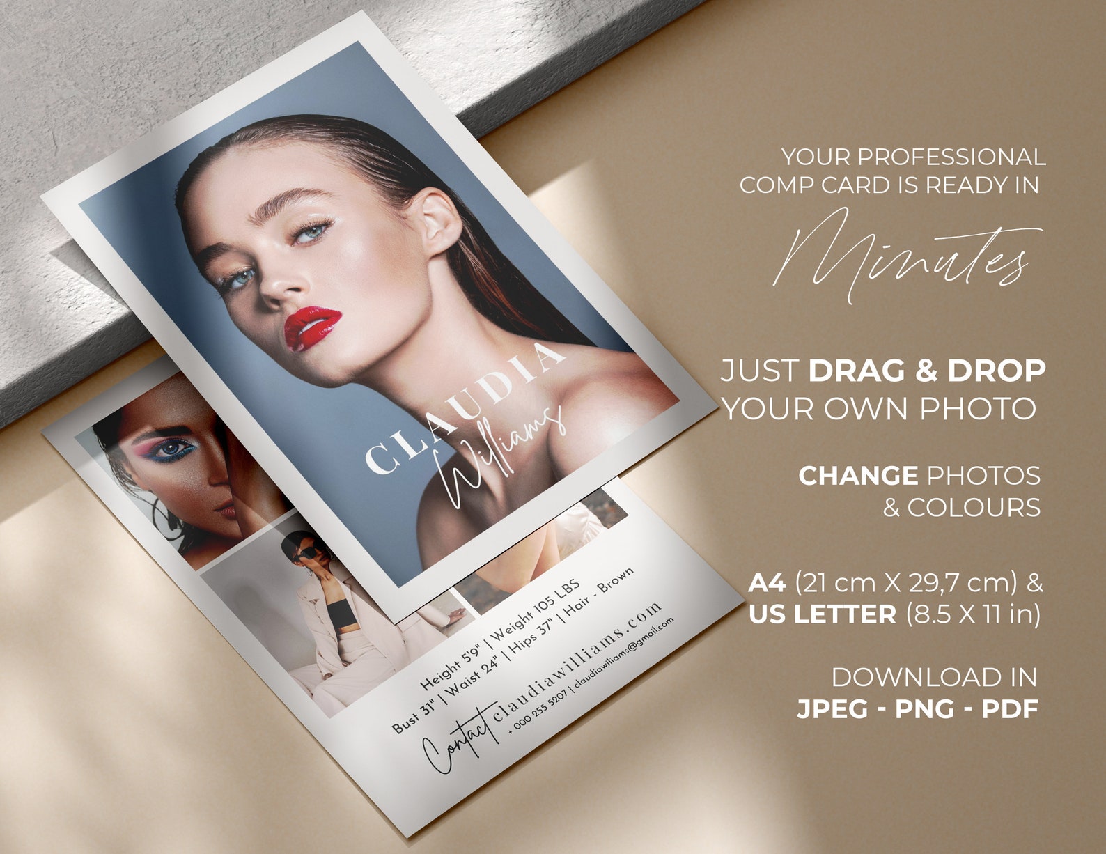 Modeling Card Design Modeling Comp Card Template Canva, Model Comp Card, Fashion Model Zed ...
