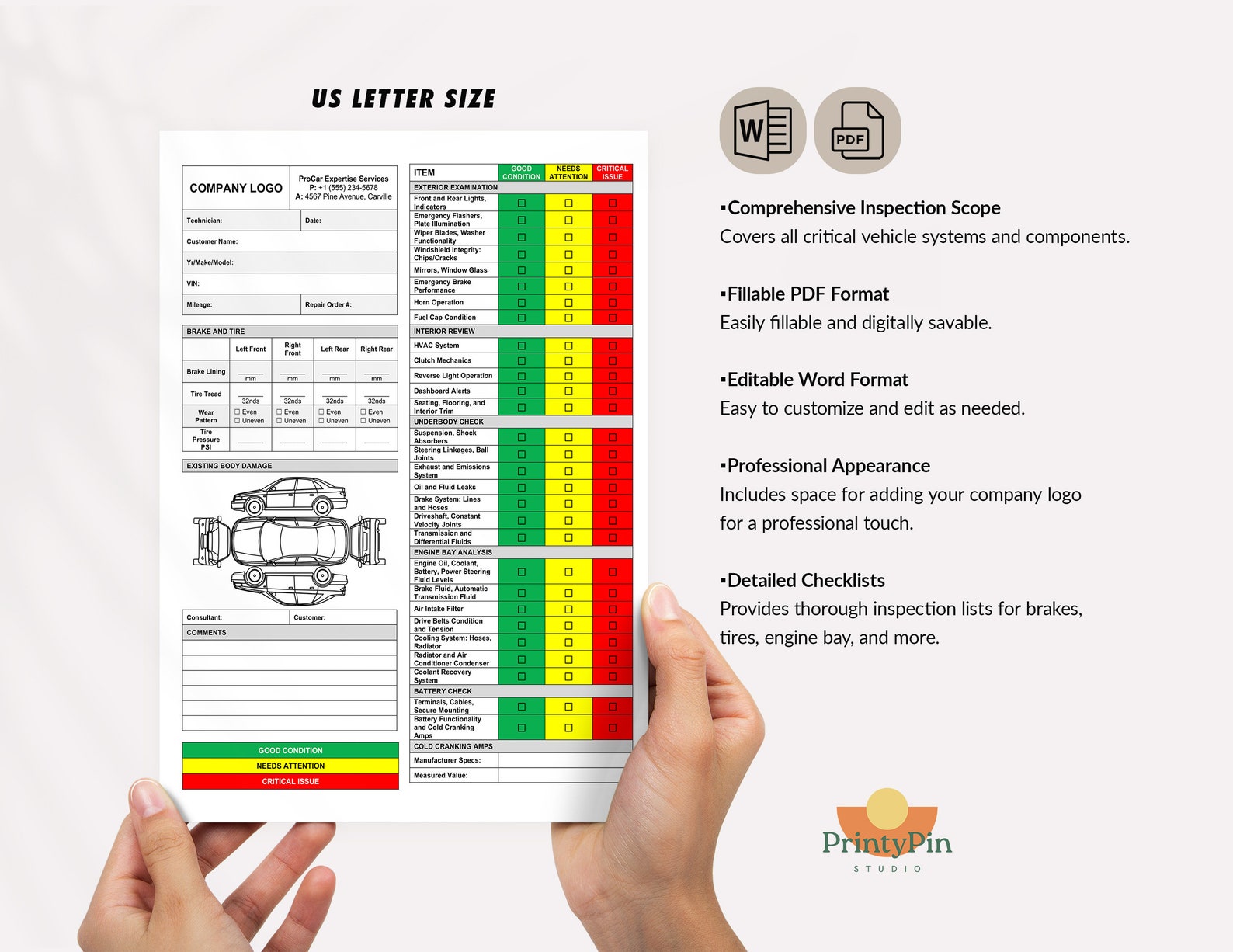 Editable Vehicle Inspection Report Template | Fillable PDF & Word Auto ...