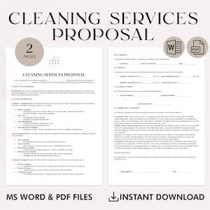 Plantilla de propuesta de limpieza - Propuesta de negocio de limpieza profesional - Formulario de propuesta de limpieza comercial (PDF) - Contrato de servicio de limpieza
