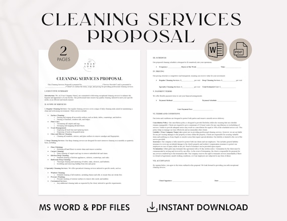 Cleaning Proposal Template - Professional Cleaning Business Proposal - Commercial Cleaning Proposal Form PDF - Cleaning Service Contract