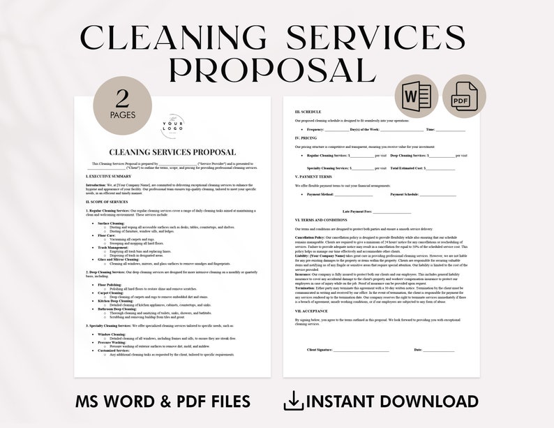 Modello di proposta di pulizia - Proposta di attività di pulizia professionale - Modulo di proposta di pulizia commerciale PDF - Contratto di servizio di pulizia immagine 1