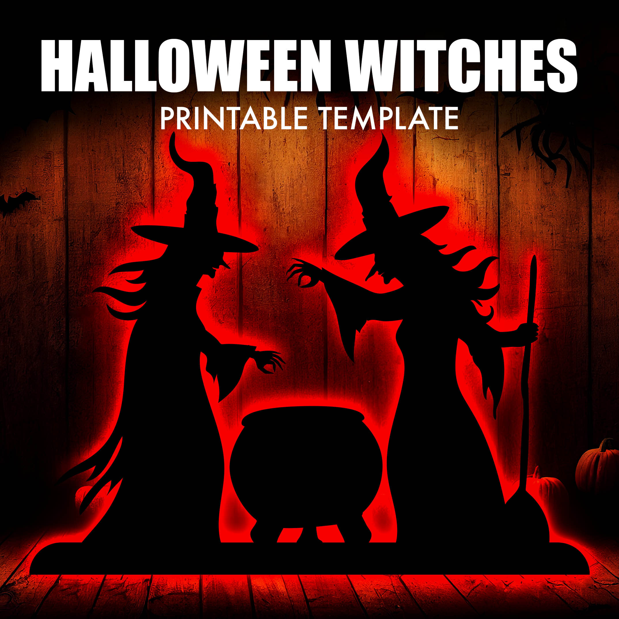 DIY Halloween Decor - 6ft Witches Template - Outdoor Witch Silhouette Templates - Life-Size Printable Trace and Cutout / Stencils. PDF
