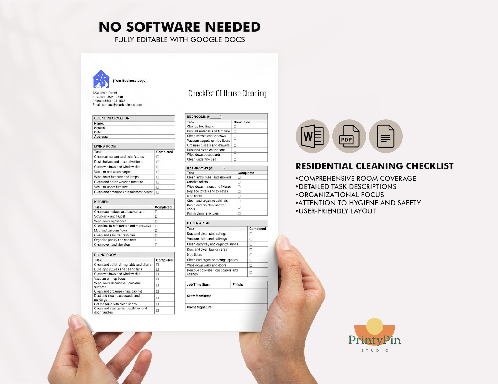 Residential House Cleaning Checklist | Editable in PDF, Google Docs
