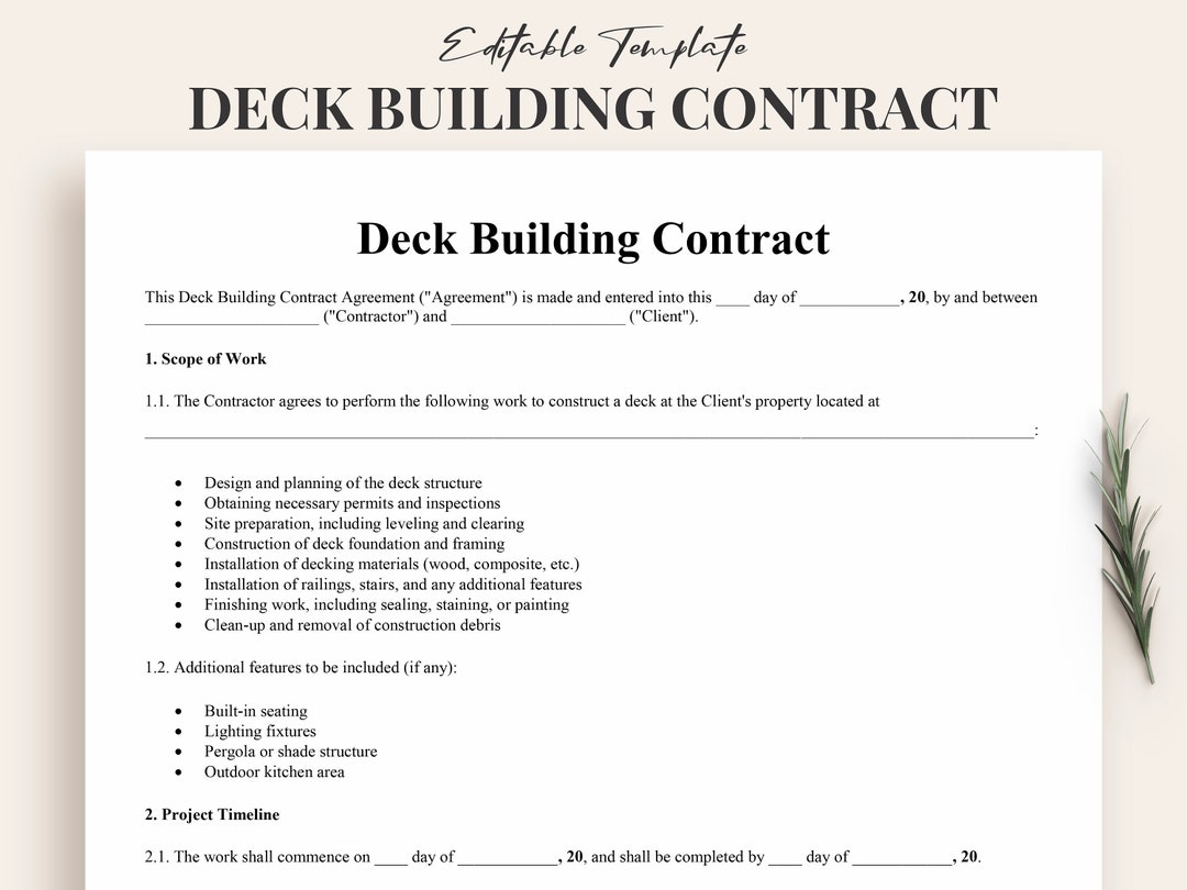 Deck Building Contract Template Detailed Deck Construction Agreement Deck Building Contract Template Detailed Deck Construction Agreement