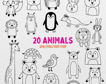 20 Animals SVG Bundle - Cute Animal Clipart, Woodland • Safari • Zoo Animals, Kids Coloring Pages PNG, Cricut Silhouette, Instant Download