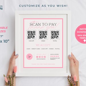 Bearbeitbare Scan-to-Pay-Karte, Canva-Vorlage, QR-Code-Zeichen, Geschäftsschild für kleine Unternehmen, Venmo Zahlung druckbar, Sofortiger Download