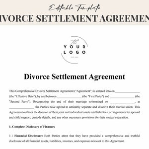 Divorce Settlement Agreement Template - Customizable Marriage Dissolution Plan, Instant Digital Download for Smooth Separation