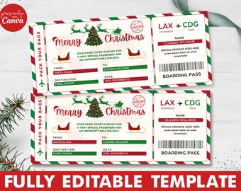 Christmas Boarding Pass, Editable Christmas Plane Ticket Template, Printable Christmas Gifts Idea, Christmas Personalized Gift For Him, Her