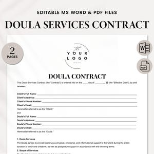 Doula Services Contract Template - Customize for Your Clients - Birth and Postpartum Support Agreement - Instant Download
