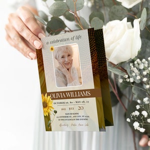 4 Page Gold Sunflower Funeral Program Template, Celebration of Life, Obituary Template, Memorial Program, Funeral Design