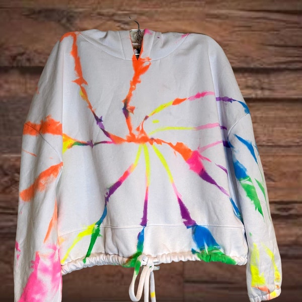 Tie-Dye Sweatshirt, Cropped Sweater, neon tie dye, rainbow tie dye sweater, gift, mother's day, athletic, sports