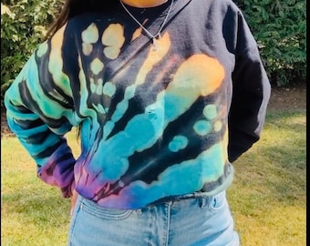 Reverse Tie Dye Sweatshirt, custom Tie Dye Sweater, rainbow crewneck, gift for her, pattern tie dye hoodie, pastel tie dye