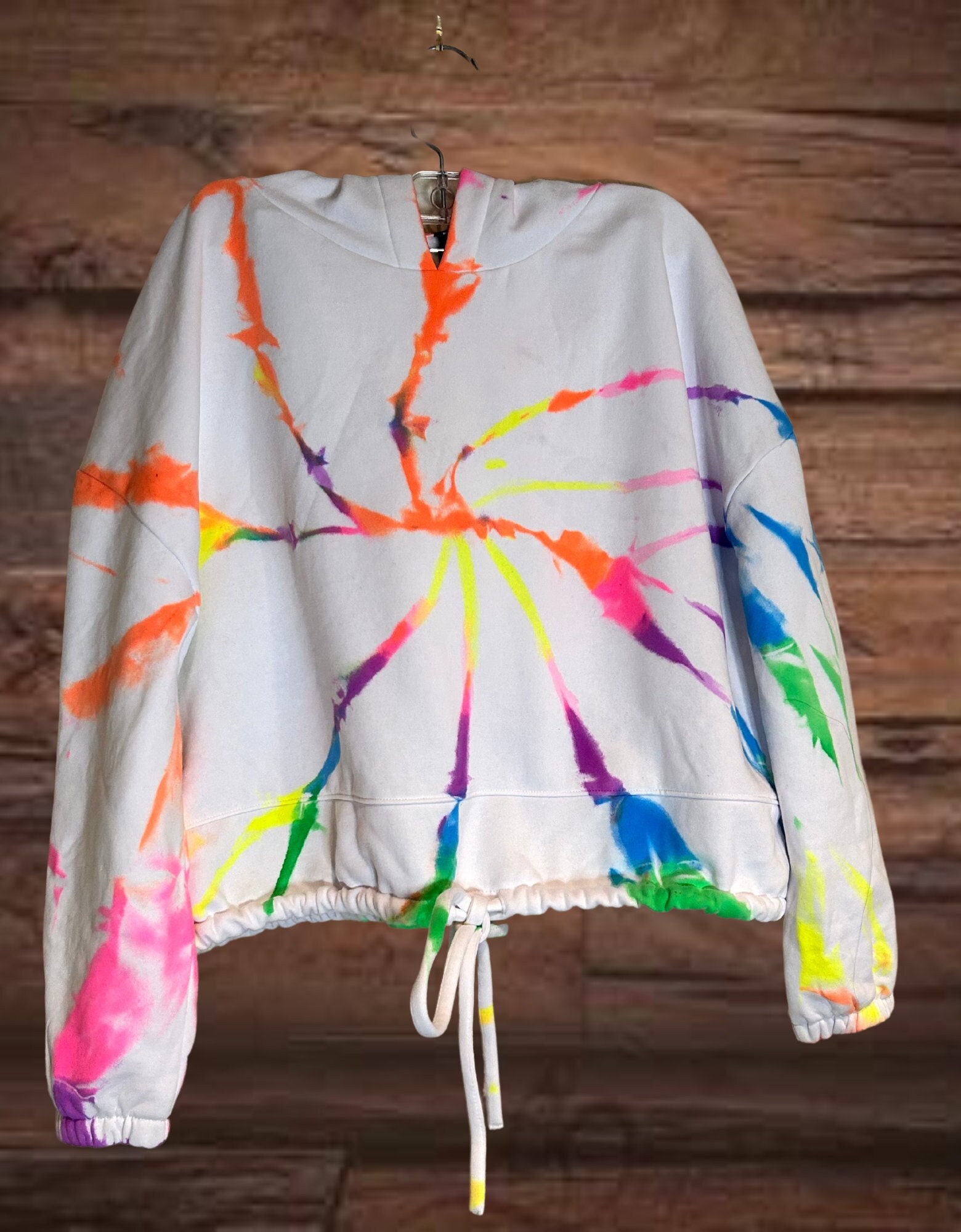 myrrhe crop neon rainbow splatter hoodie