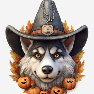 3D Halloween Husky Dog Tumbler Wrap PNG