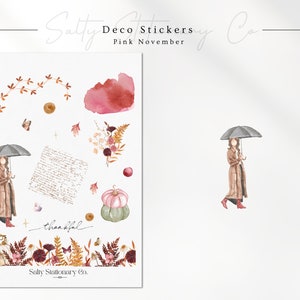Roze november-herfst decostickers | Plannerstickers | Functionele en minimale plannerstickers Stickers | Journaling-stickers