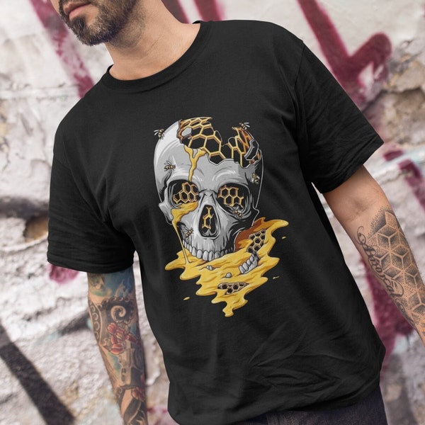 T-shirt d'abeille de crâne, t-shirt de ruche, chemise de crâne, t-shirt de miel