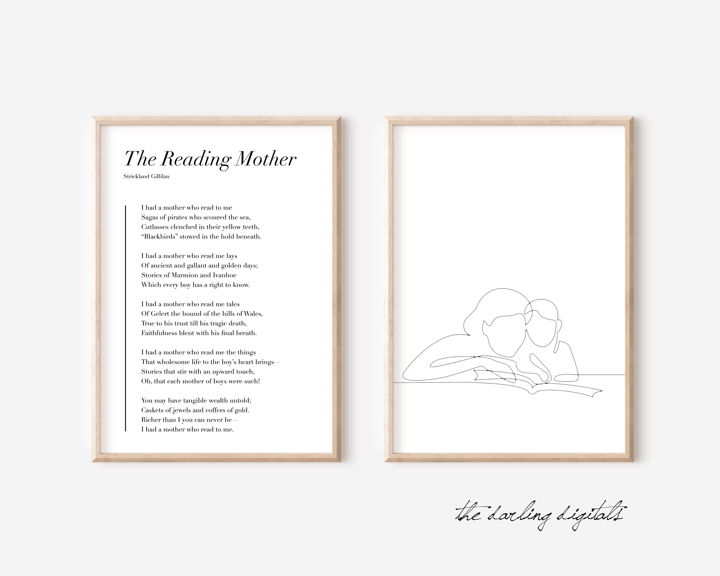 The Reading Mother Poem + Line Drawing - Etsy