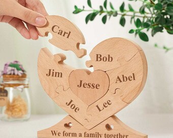 Custom Engraved Wooden Name Heart Puzzle, Decor, Family Name Heart Puzzle, Home Decoration, Family Keepsake Gifts, Wedding Anniversary