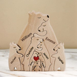 Wooden Bear Family Puzzle, Custom Puzzle, Family Keepsake Gifts, Animal Family Wooden Toys, Wedding Anniversary, Home Decor, Big Family