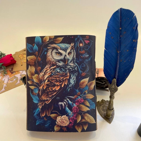 Journal en cuir hibou fait main Journal grimoire Fournitures de sorcellerie Cadeaux païens wicca pour hommes et femmes