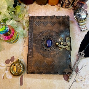 Leather Journal Celtic Stone Journal Blank Spell Book of Shadows Grimoire Journal vintage journal junk journal leather gifts for him her