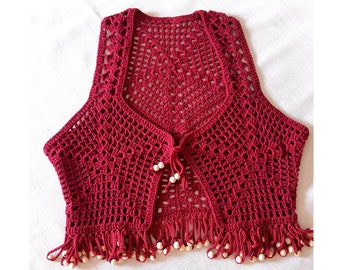 Kamizelka szydełkowa dla kobiet, kamizelka boho na lato, strój festiwalowy dla dziewczynek, dzianinowy top warstwowy, bawełniana kamizelka, prezent dla najlepszej przyjaciółki