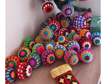 Stricken Sie Weihnachtsbaum-Dekor, gehäkelte Weihnachtsverzierungen, Retro Vintage Stil Weihnachtsdekor, einzigartige Weihnachtskugeln, handgemachte Verzierung