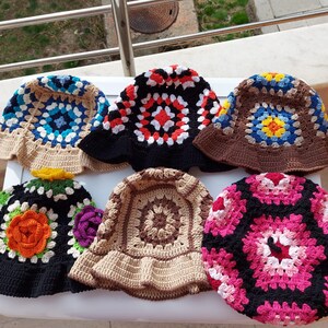 Granny Square Buckethat,Handmade Hat,Unisex Bucket hat,Crochet Accessories Hat,Handkit Winter Hat, Crochet Colorful Hat