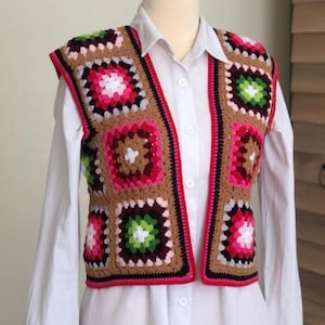 Handmade, Crochet Granny Square Vest, Knitted Boho Vest, Handmade Colorful Sweater Vest, Crochet Vest, Auntum Vest