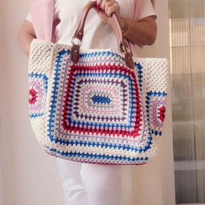 XL crochet weekend bag , Crochet granny square bag,Colorful beach bag, Weekender bag Bag, gift for mom Mother&#39;s day gift