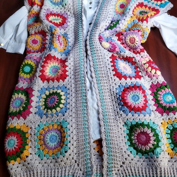 Handmade Crochet Cotton Vest - Granny Square Tunic