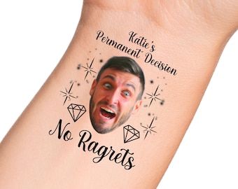 Custom Temporary Tattoo for Bachelorette Party / Personalized Grooms Face Tattoo / No Ragrets Tattoo