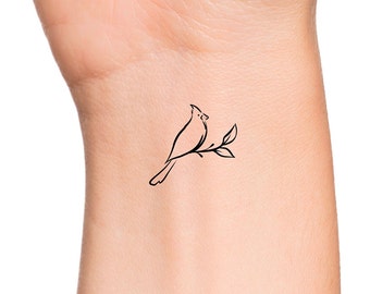 Cardinal Outline Temporary Tattoo / bird tattoo