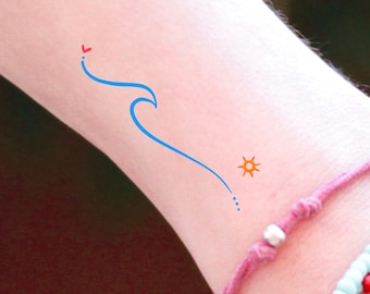 Wave Sun Heart Temporary Tattoo