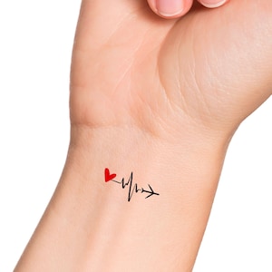 Heartbeat Airplane Temporary Tattoo / Plane Tattoo