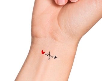 Heartbeat Airplane Temporary Tattoo / Plane Tattoo