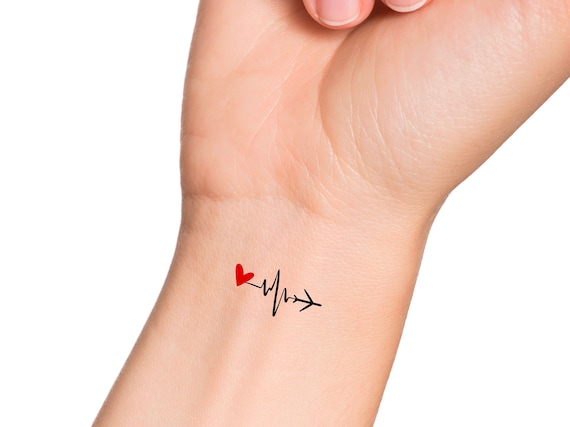 Tatuaje temporal de avión de latido del corazón / tatuaje de - Etsy España