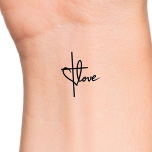 Cross Heart Love Temporary Tattoo / Religious Tattoo