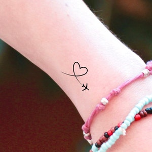 Small Airplane Heart Temporary Tattoo / Plane Tattoo