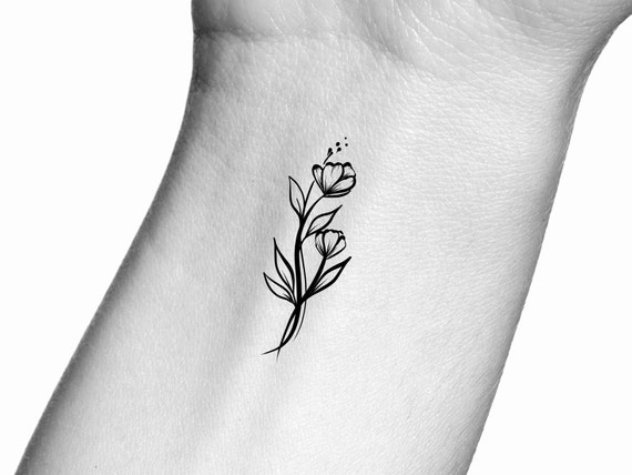 Minimalist Wildflower Temporary Tattoos Botanical Tattoos 