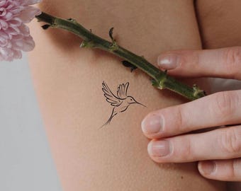 Cute Outline Hummingbird Temporary Tattoo