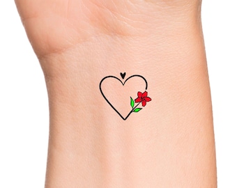 Blumen Herz Diamant Fake Tattoo – Temporäres Tattoo HB433X, Ca. 21x15 Cm, Wasserfest